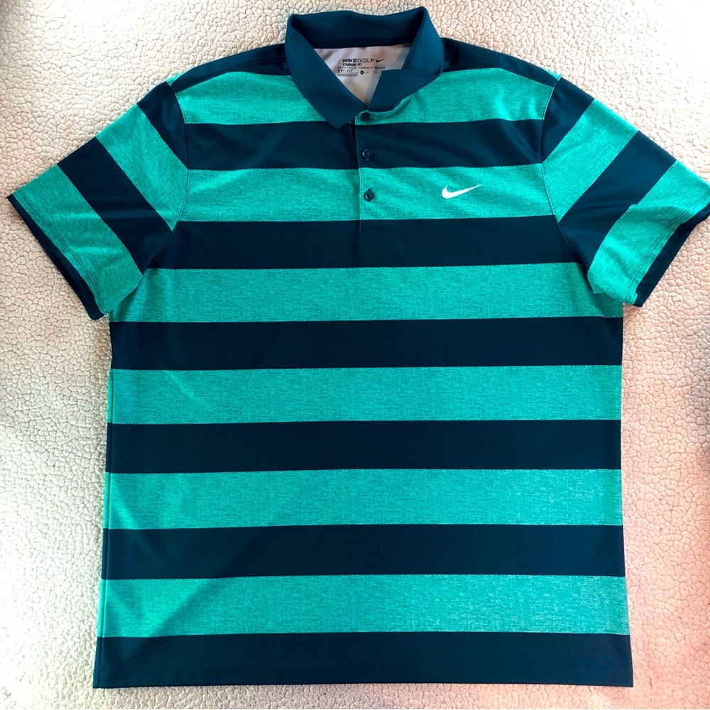 Nike Golf Dri-Fit Polo Men's XL Navy Striped Performance Athletic Standard Fit